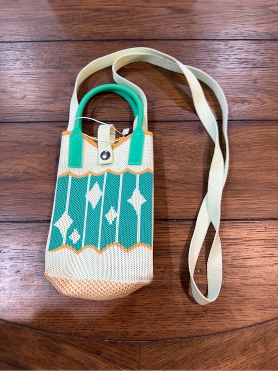 The Unbranded Brand Handbags - Mini Crossbody Phone Bag in Teal and Cream with Orange Trim​